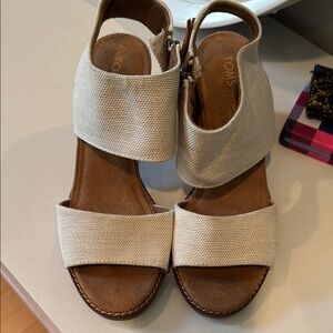 Toms Tan Sandals with Wedge Heel and Ankle Strap
